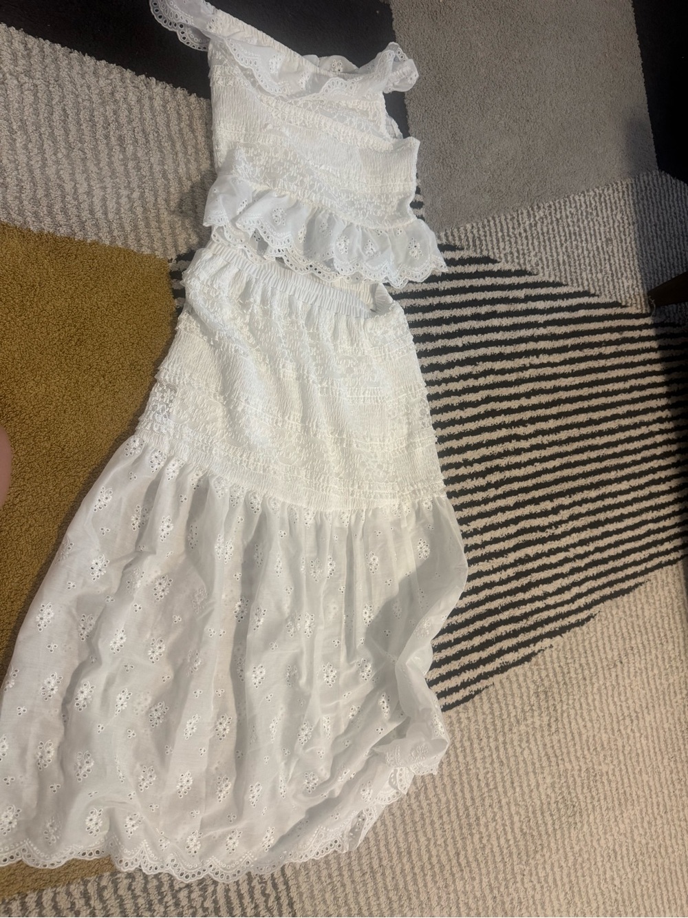 SHEIN White Eyelet Ruffle Maxi Skirt and top